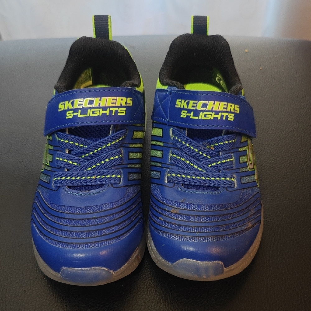 Skechers S-Lights Kids Sneakers - Blue with Green Accents